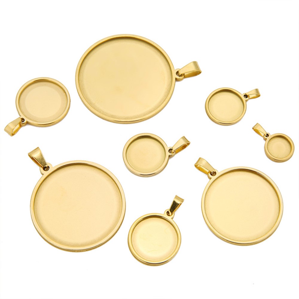 5Pcs/Lot Stainless Steel Round - Bezels Set Pendant recension och pris